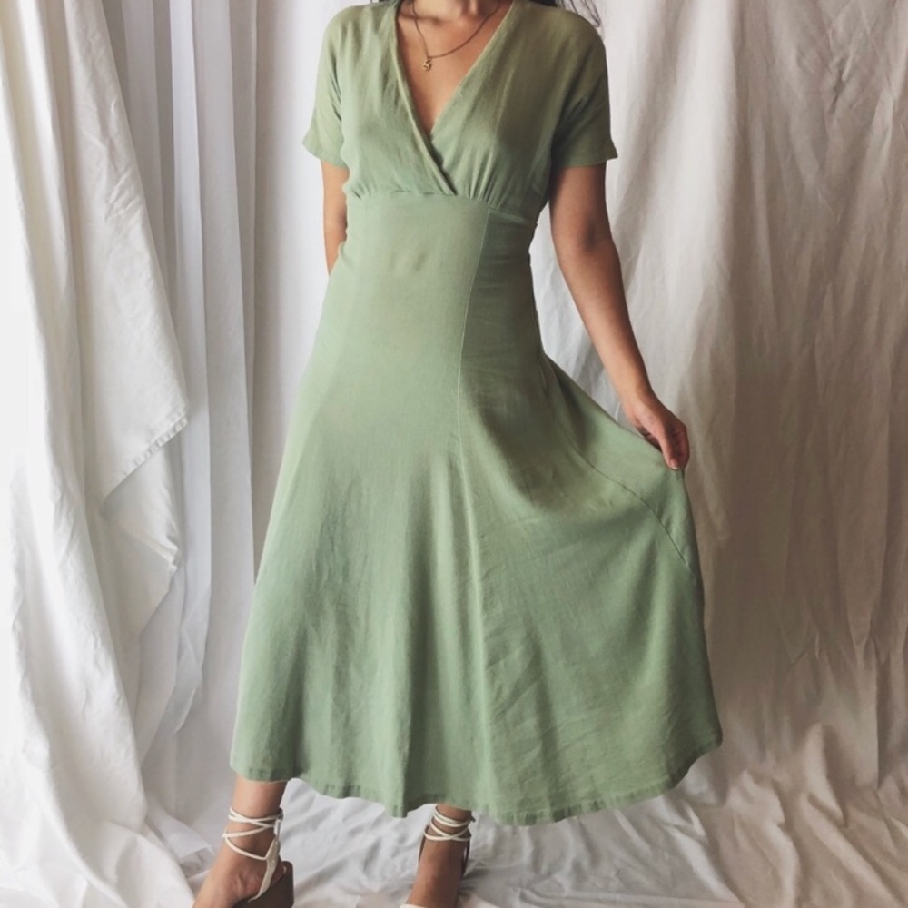 Sage Green Vintage Wrap Dress